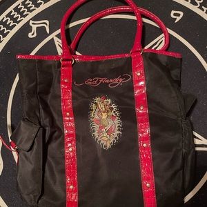 Ed Hardy Large Tote Bag Faux Croc Straps